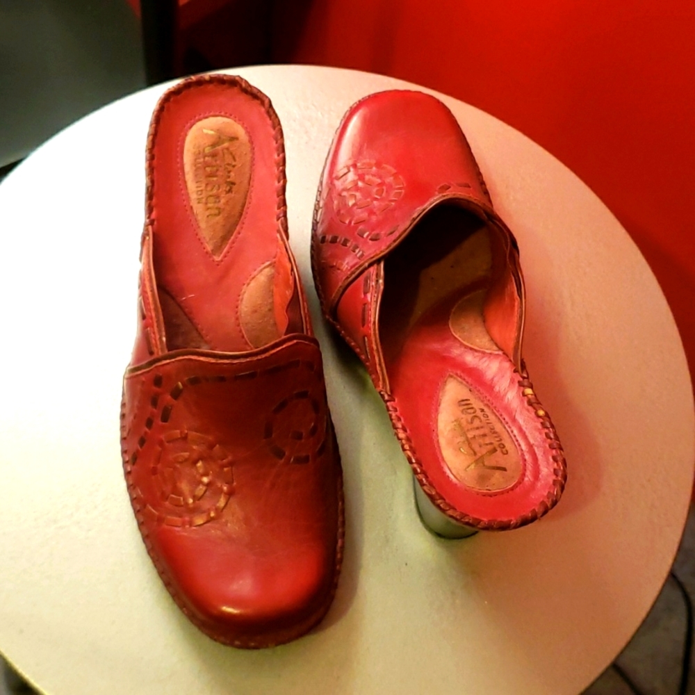 Clark's Artesian Collection Casual Slip on Red Leather Shoe